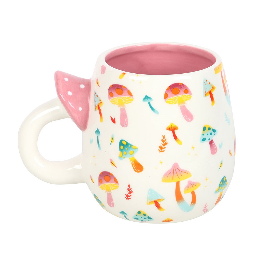 Funky Fungi Print Mug With Mushroom Handle