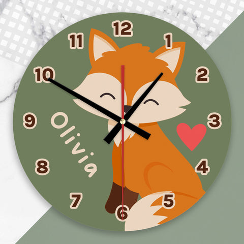 Woodland Fox Personalised Wooden Wall Clock