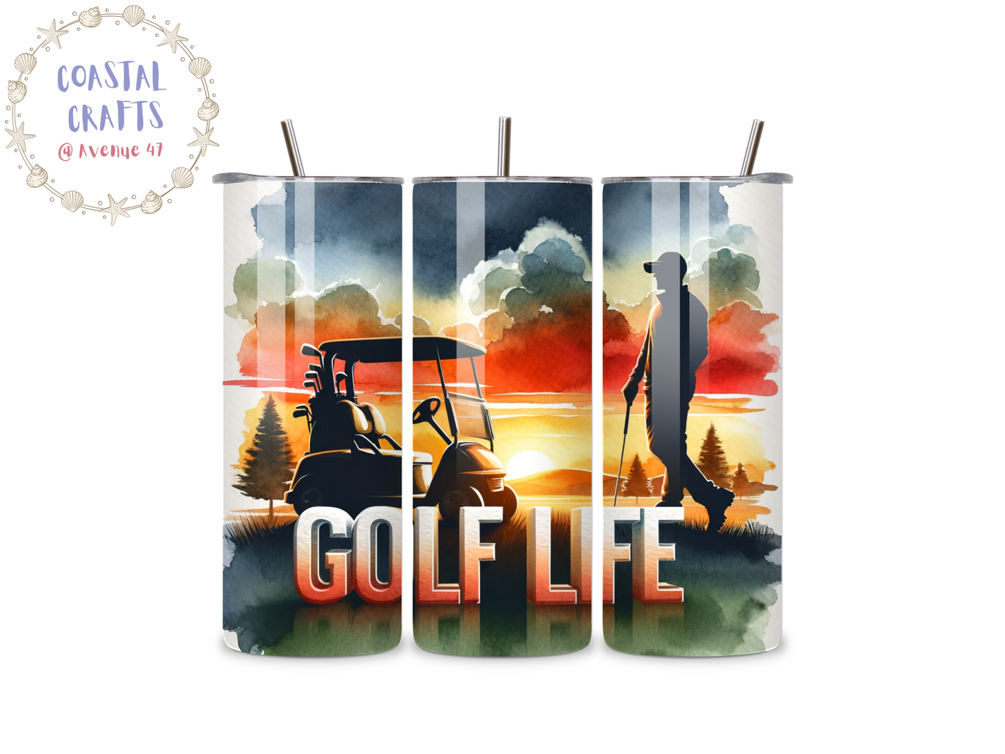 Golf Life Sunset Watercolour - 20oz Stainless Steel Skinny Tumbler