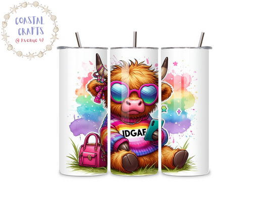 IDGAF Highland Cow - 20oz Stainless Steel Skinny Tumbler