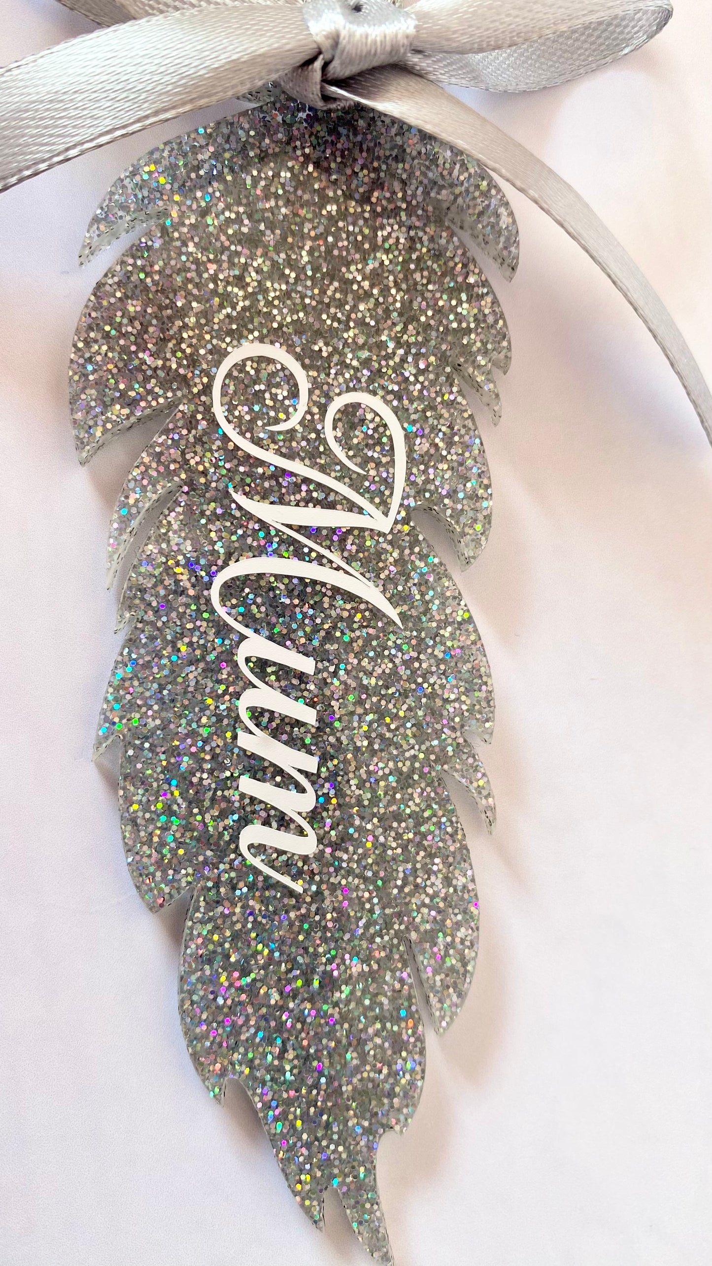 Personalised Memorial Glitter Feather Decoration - 6 Colour Options