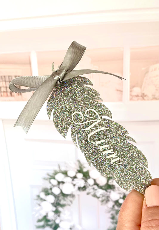 Personalised Memorial Glitter Feather Decoration - 6 Colour Options