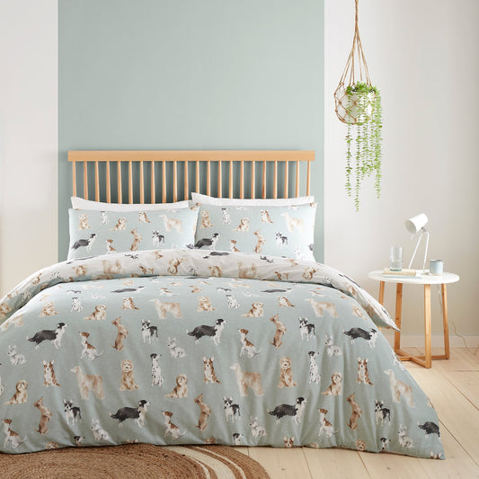 Duvet Cover Set Cute Dogs in Duck Egg