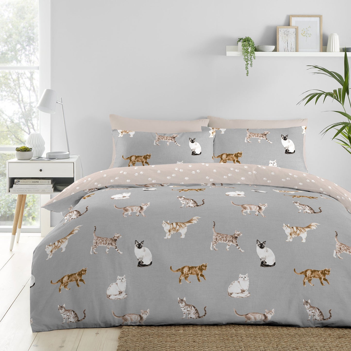 Duvet Cover Set Cats in Grey