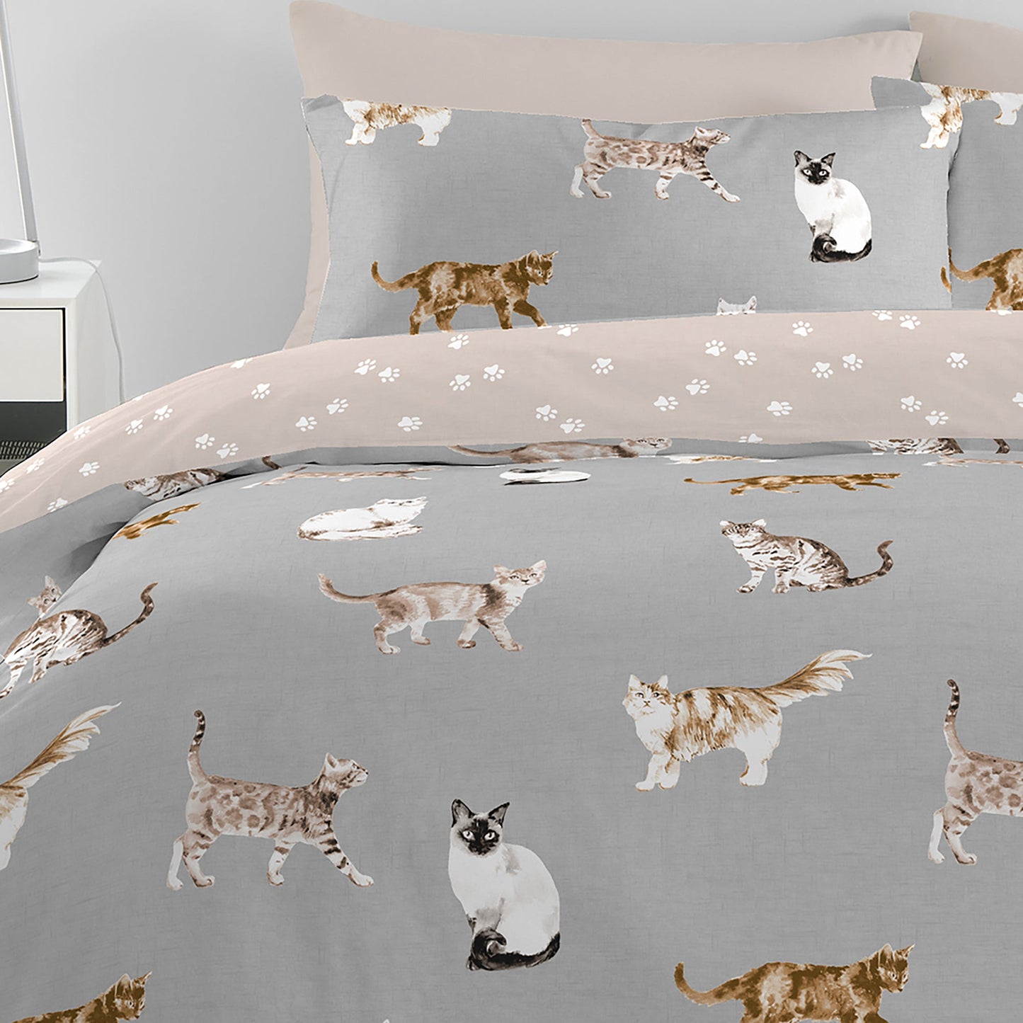 Duvet Cover Set Cats in Grey