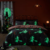 Glow In The Dark Duvet Cover Set Flying Witches in Charcoal