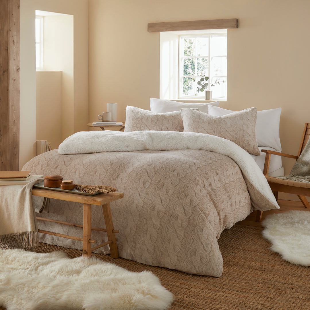 Cable Knit Fleece Natural Duvet Cover Set