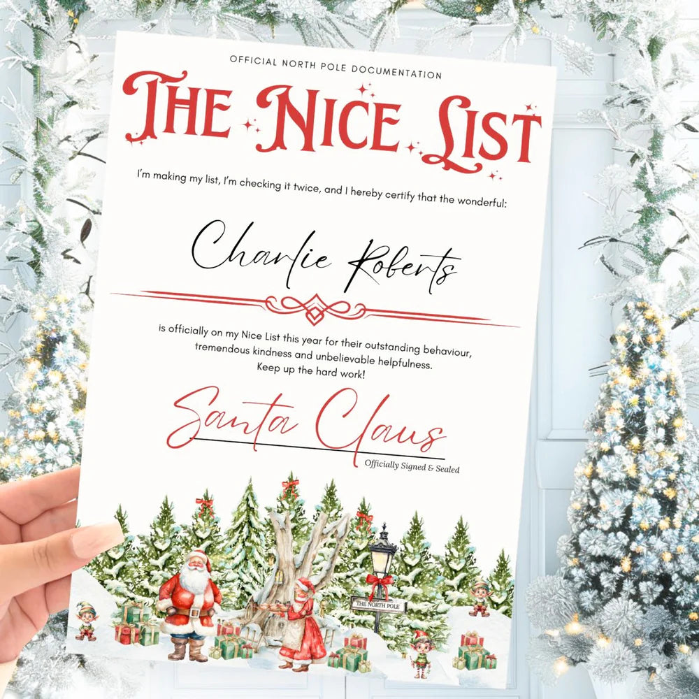 Nice List Certificate & Christmas Eve Letter Set - RED / PINK / BLUE