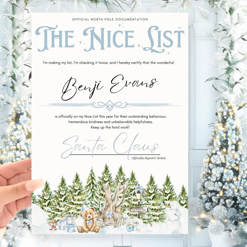 Nice List Certificate & Christmas Eve Letter Set - RED / PINK / BLUE