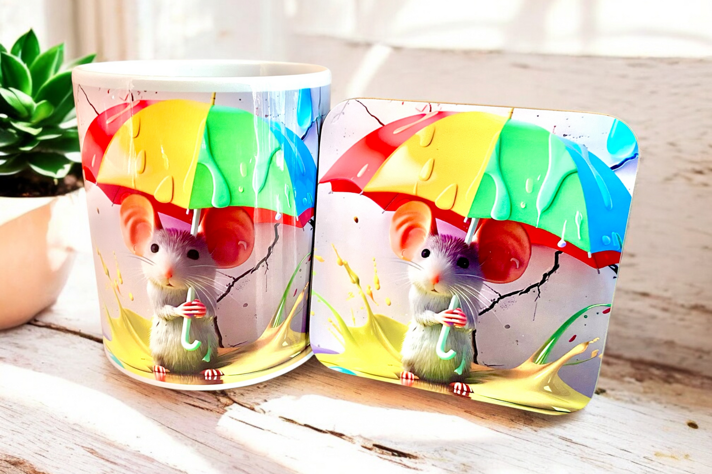 Colour Splash Mouse Mug & Coaster Set