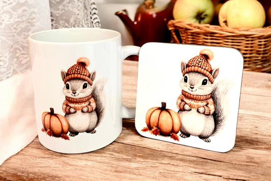 Autumnal Squirrel Mug & Coaster Set