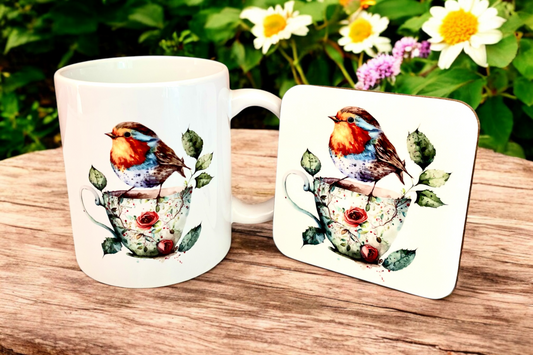 Garden Robin Mug & Coaster Gift Set