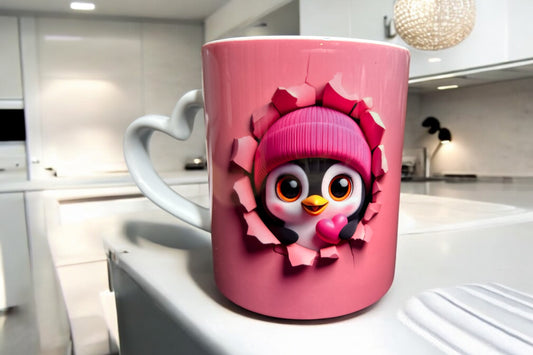 Cheeky Penguin Heart Handle Mug