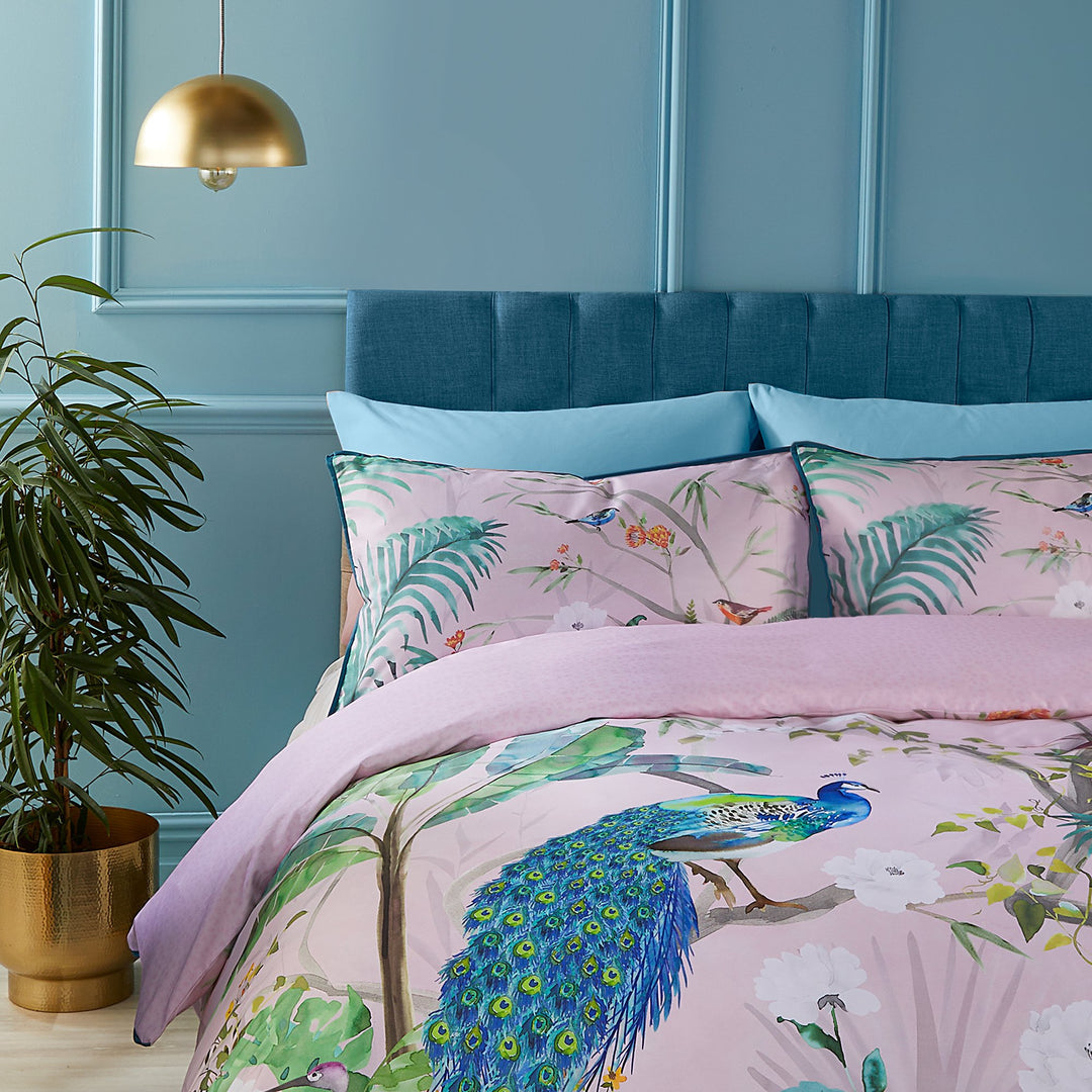 Duvet Cover Set Peacock Jungle by Soiree in Pink