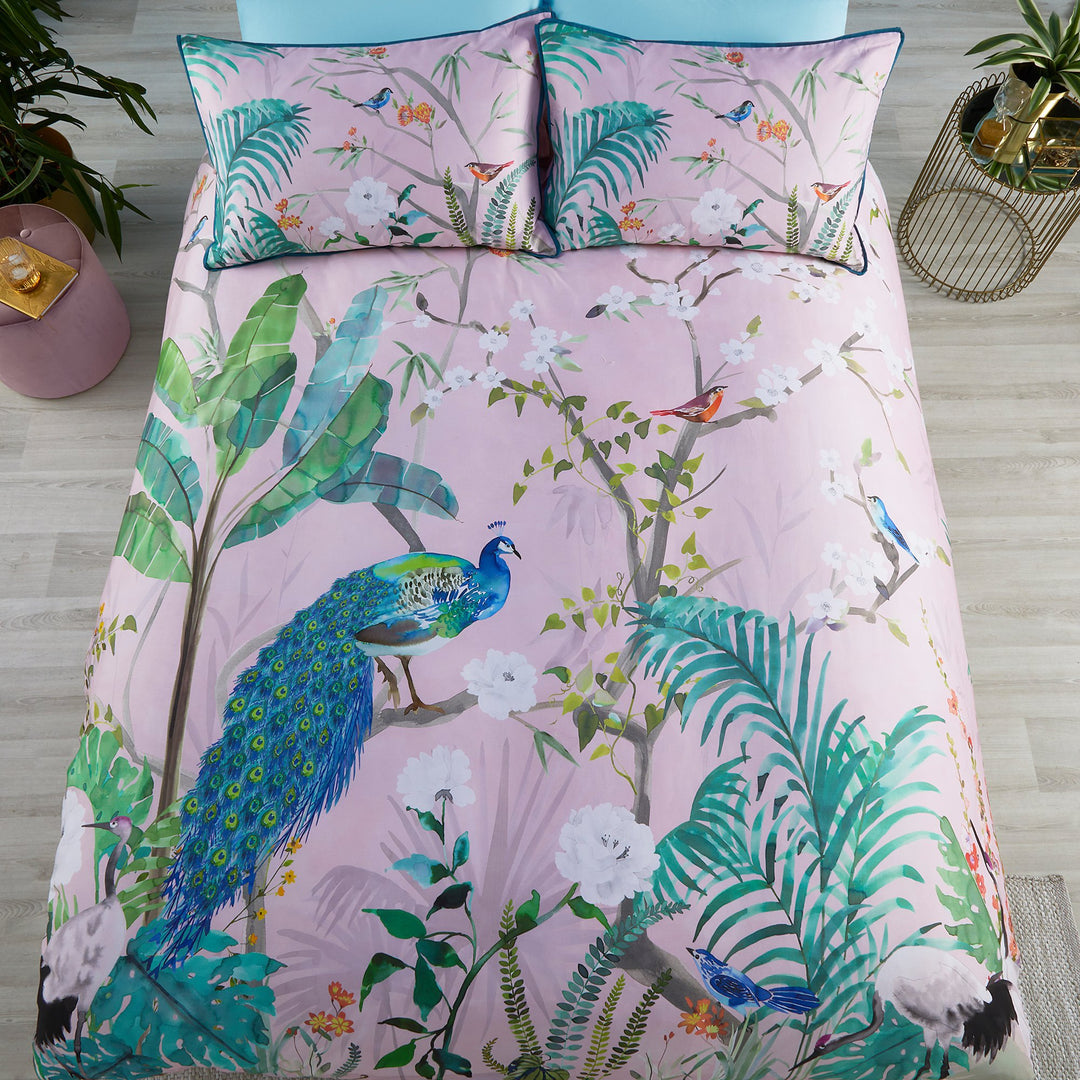 Duvet Cover Set Peacock Jungle by Soiree in Pink