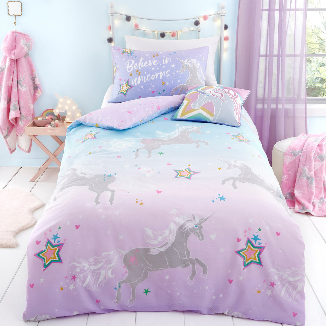 Duvet Cover Set Ombre Unicorn in Lilac