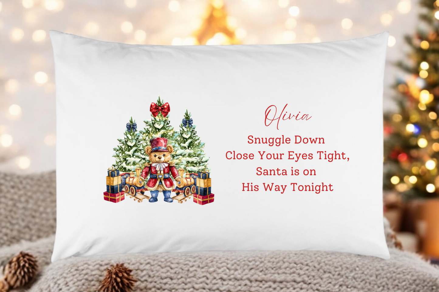 Personalised Christmas Eve Pillowcase - Nutcracker Bear