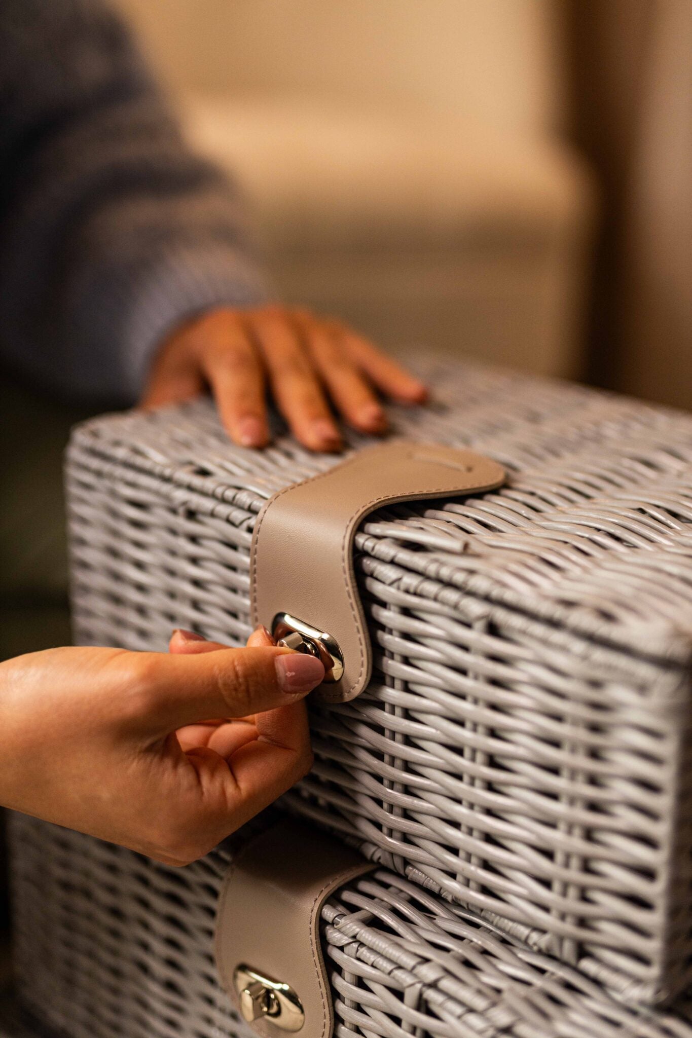 3x Grey Wicker Storage Baskets Resin Woven Hamper Box