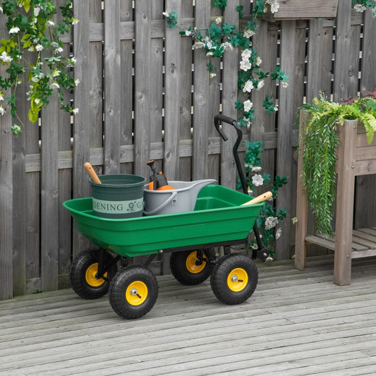 75L Garden Cart Heavy Duty 4 Wheel Wheelbarrow Green 75L