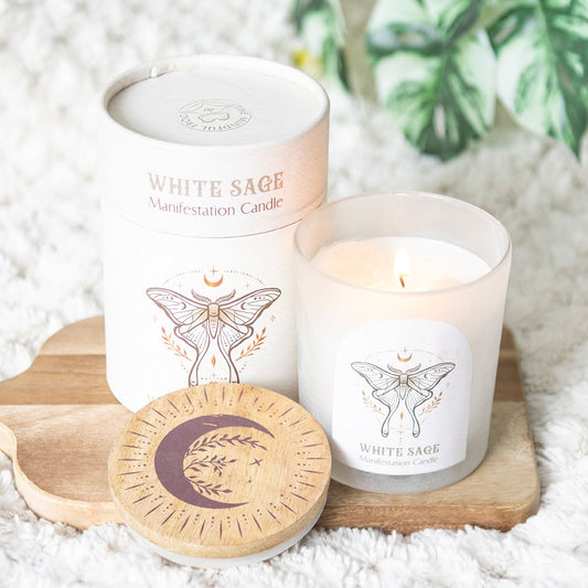 Luna Moth Manifestation Candle With Clear Quartz Crystals