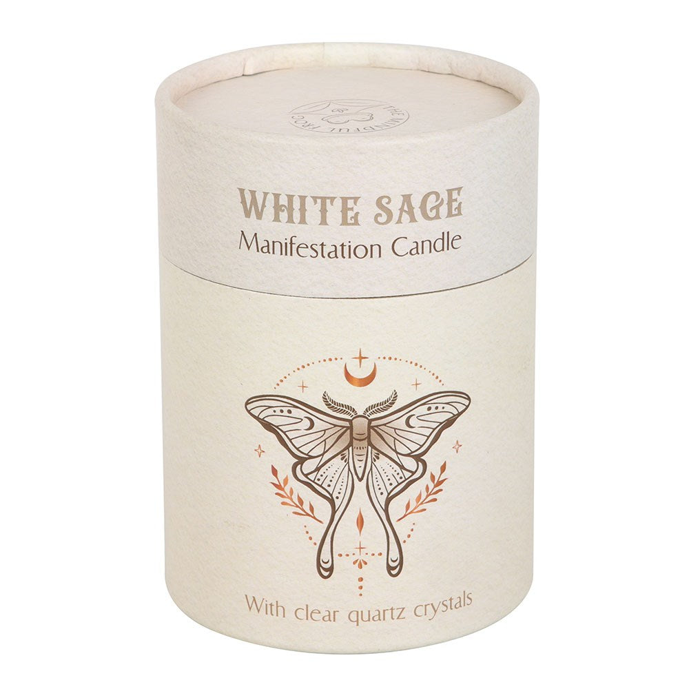 Luna Moth Manifestation Candle With Clear Quartz Crystals