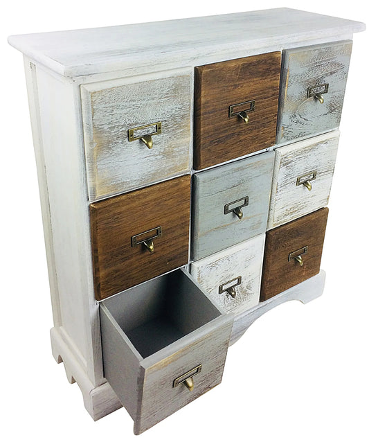 Slim, Compact Wood Cabinet With 9 Drawers 64cm