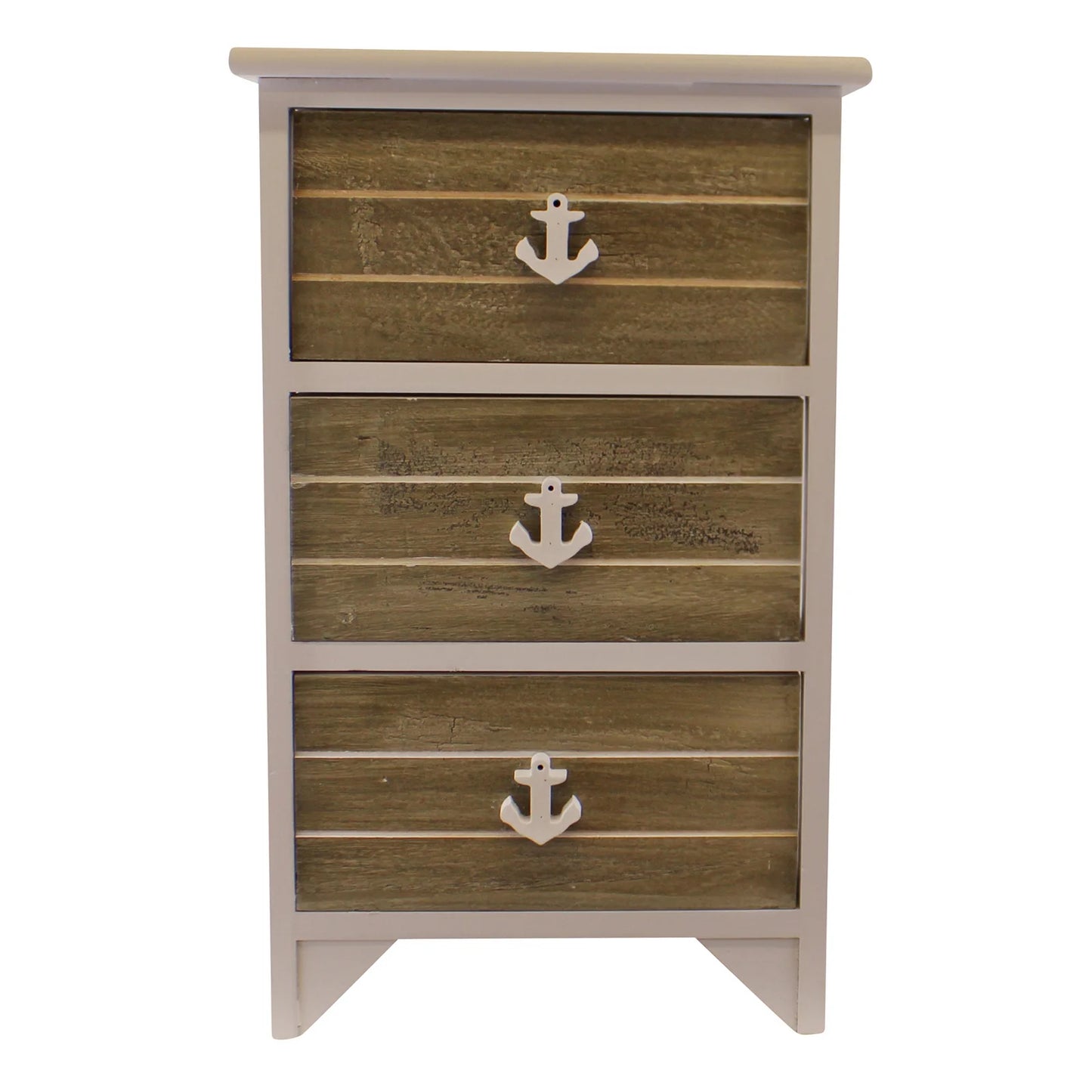 Set Of 3 Drawers With Nautical Anchor Handles In Grey & White