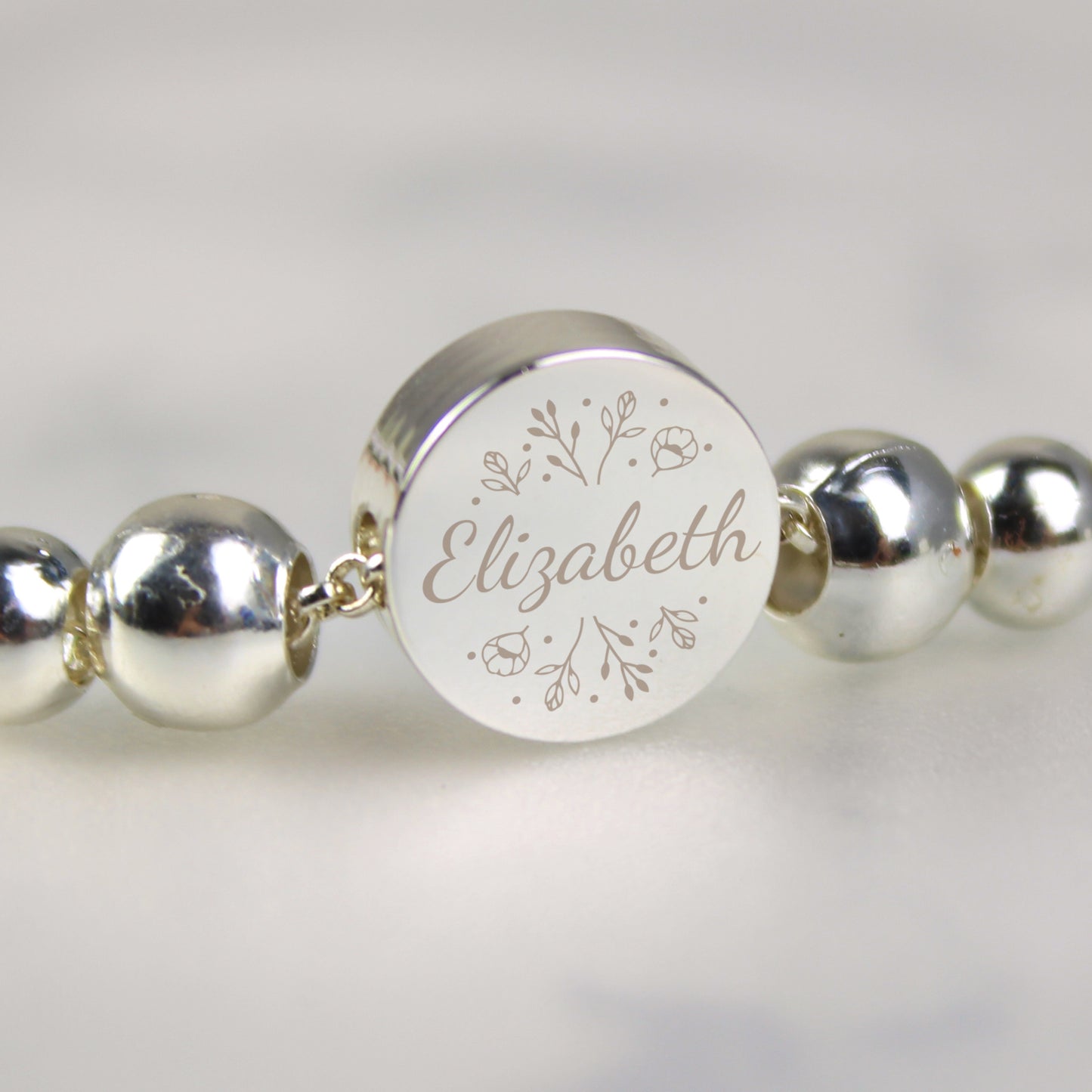 Personalised Silver Tone Wild Flowers Disc Bracelet