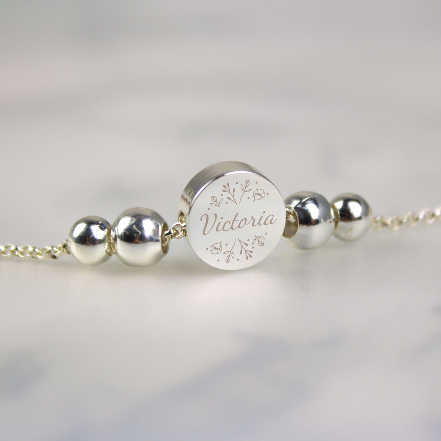 Personalised Silver Tone Wild Flowers Disc Bracelet