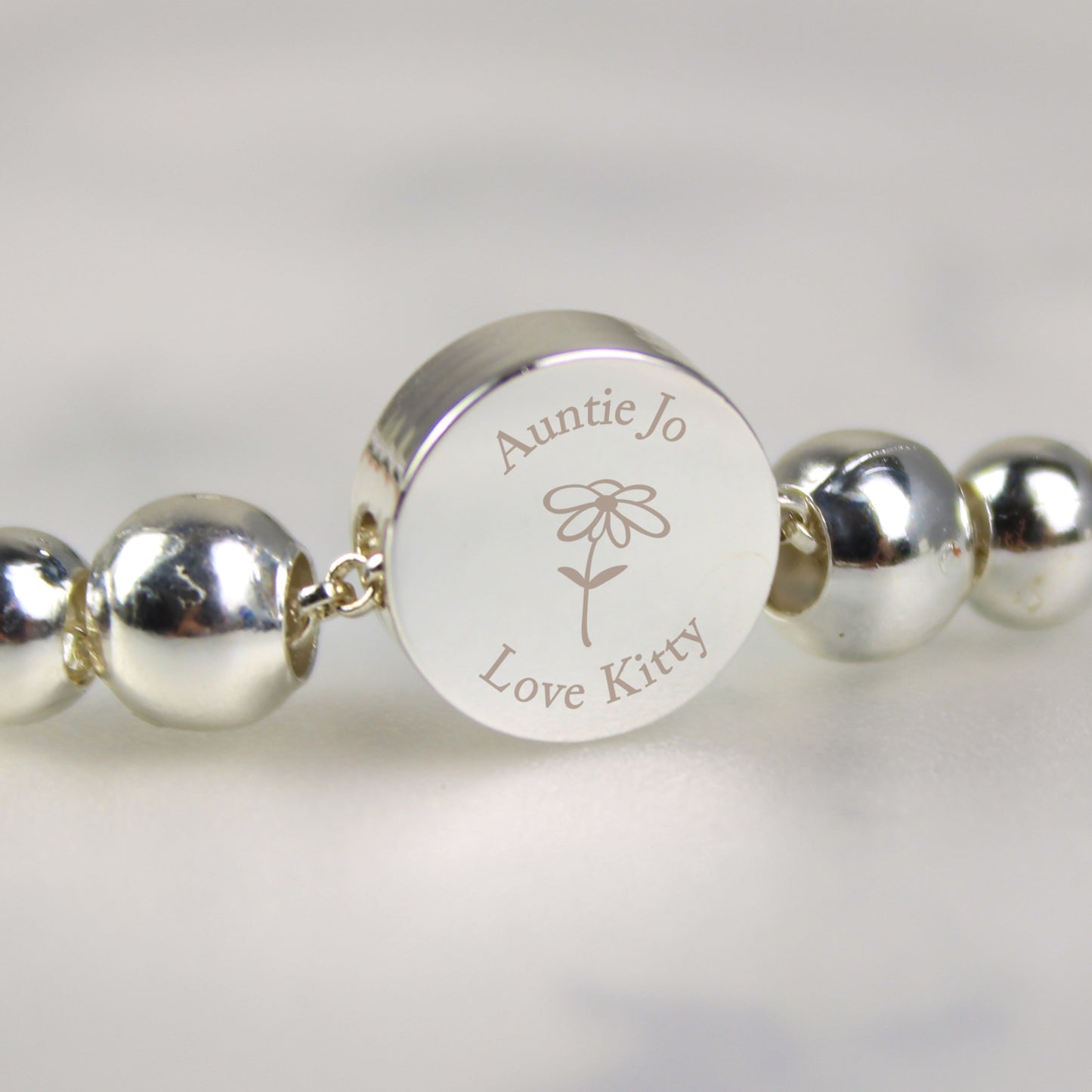 Personalised Silver Tone Flower Disc Bracelet