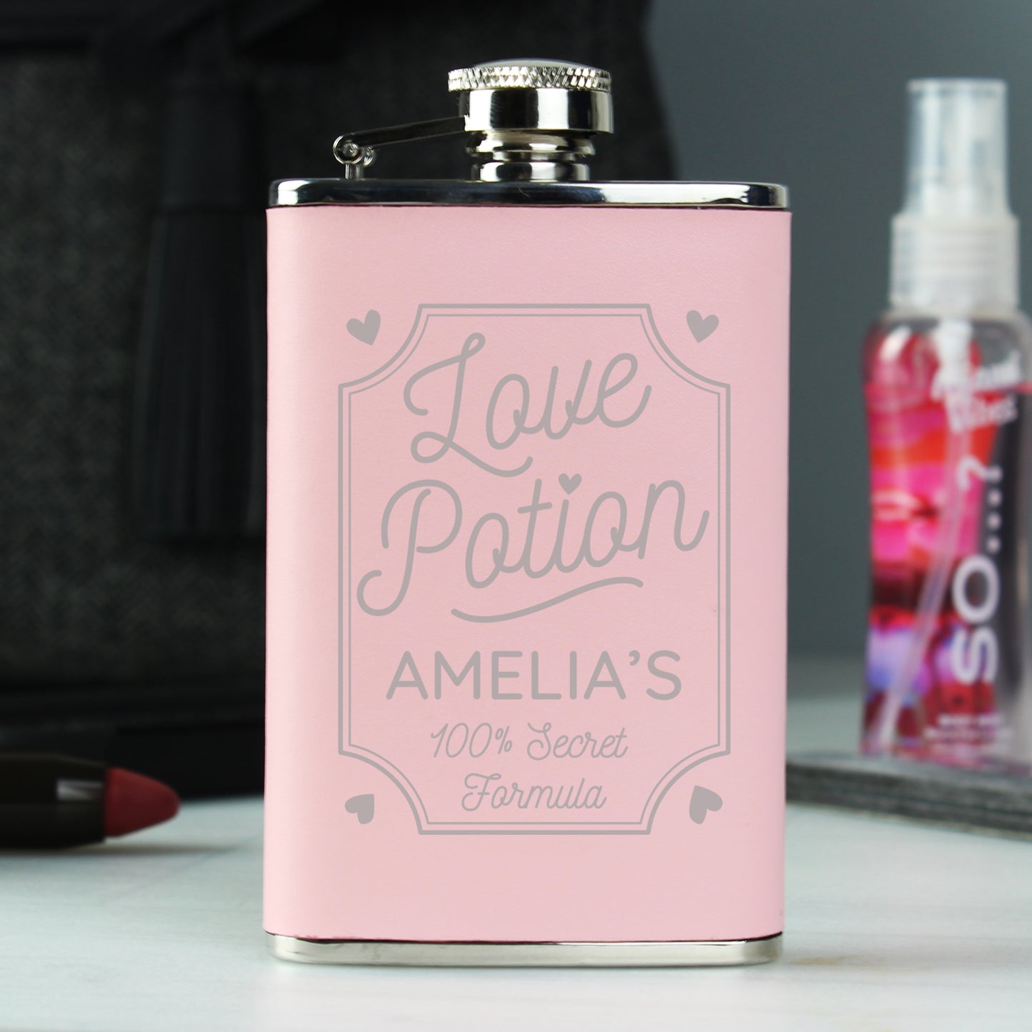 Personalised Love Potion Pink Hip Flask