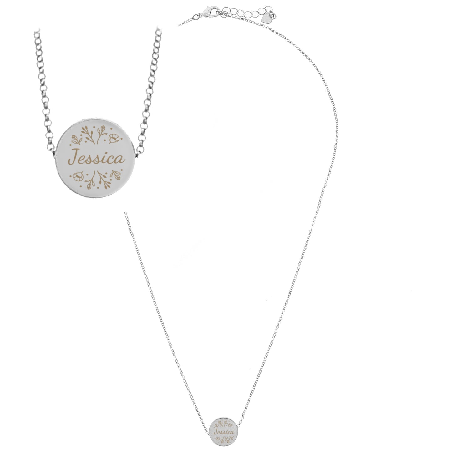 Personalised Silver Tone Wild Flowers Disc Necklace