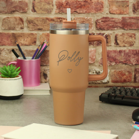 Personalised Heart 40oz Brown Travel Cup