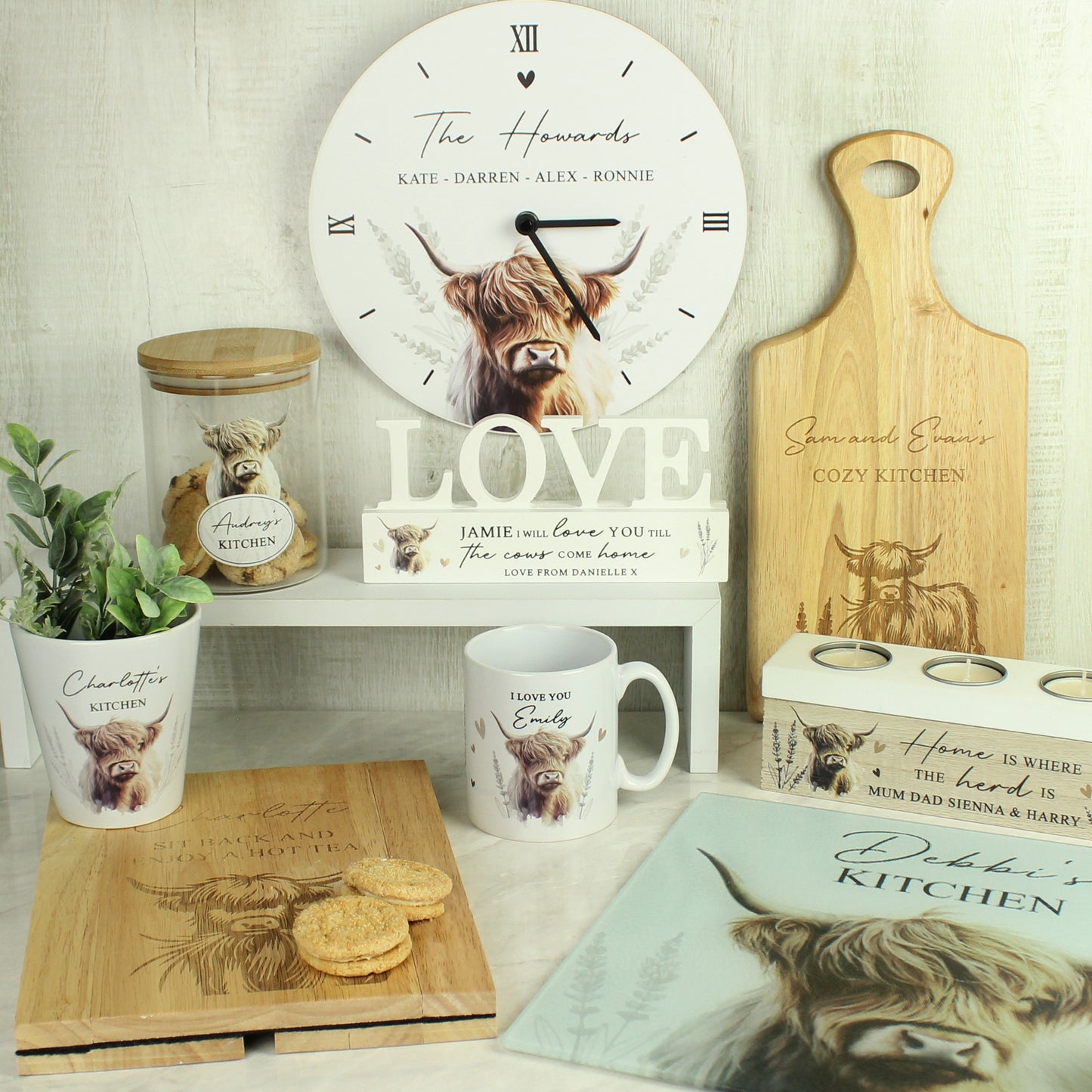 Personalised Highland Cow Slate Clock