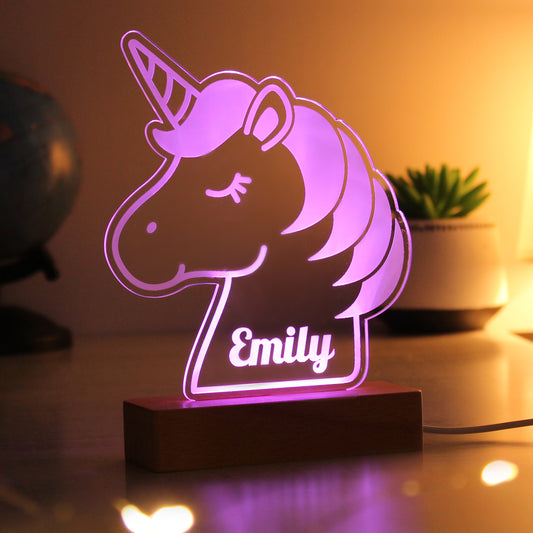 Personalised Unicorn Wooden Based LED Light