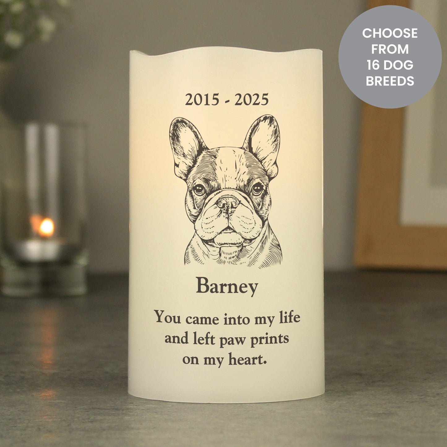 Personalised Dog Breed Memorial LED Candle