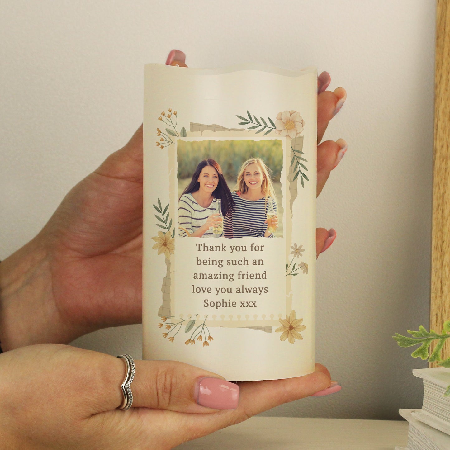 Personalised Wild Flowers Photo Upload LED Candle