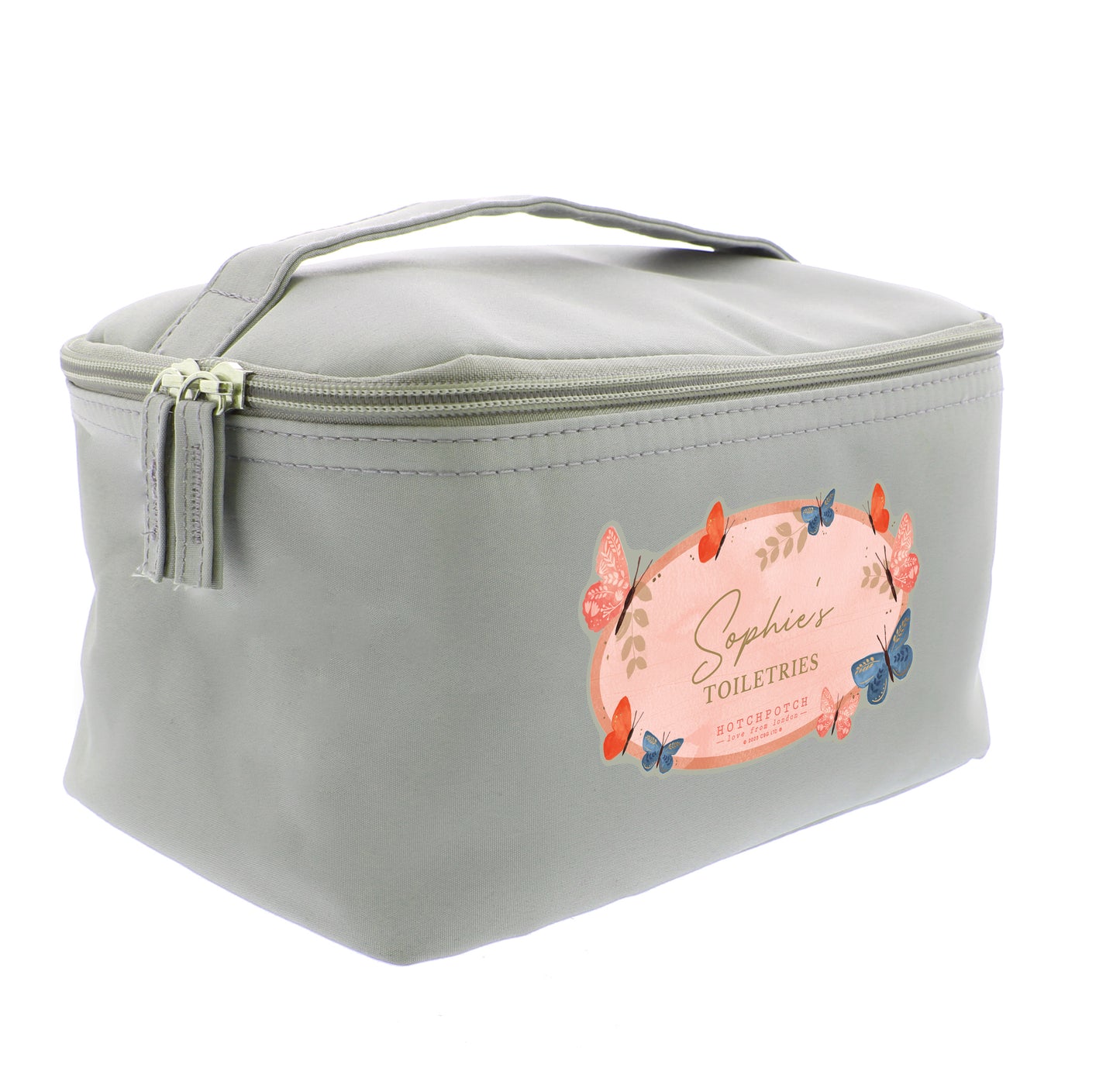 Personalised Butterfly Grey Toiletry Bag