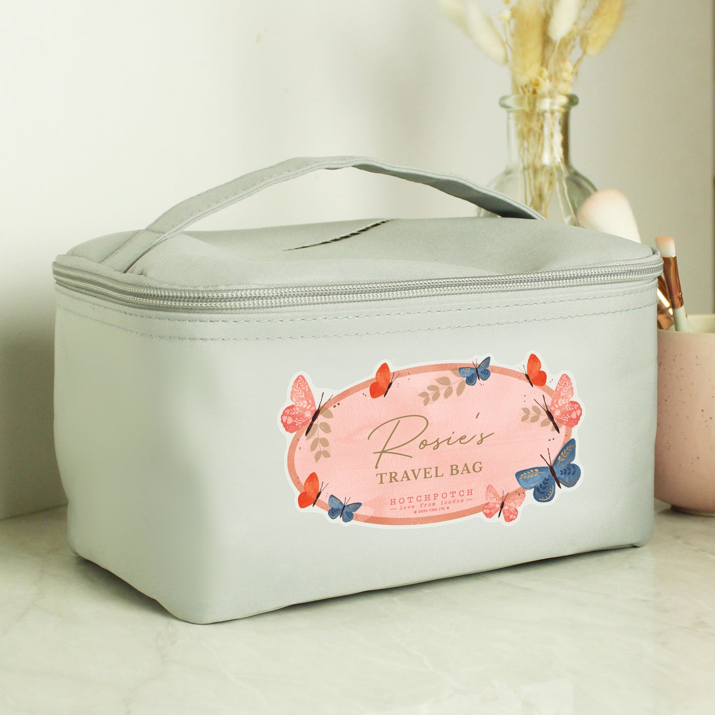 Personalised Butterfly Grey Toiletry Bag