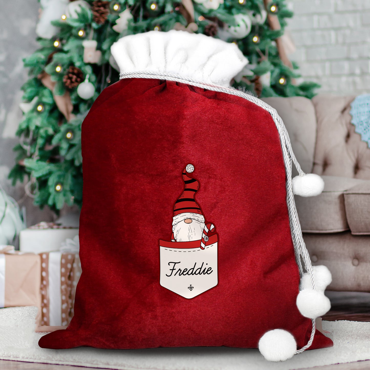 Personalised Gonk Family Red Christmas Sack - Boy