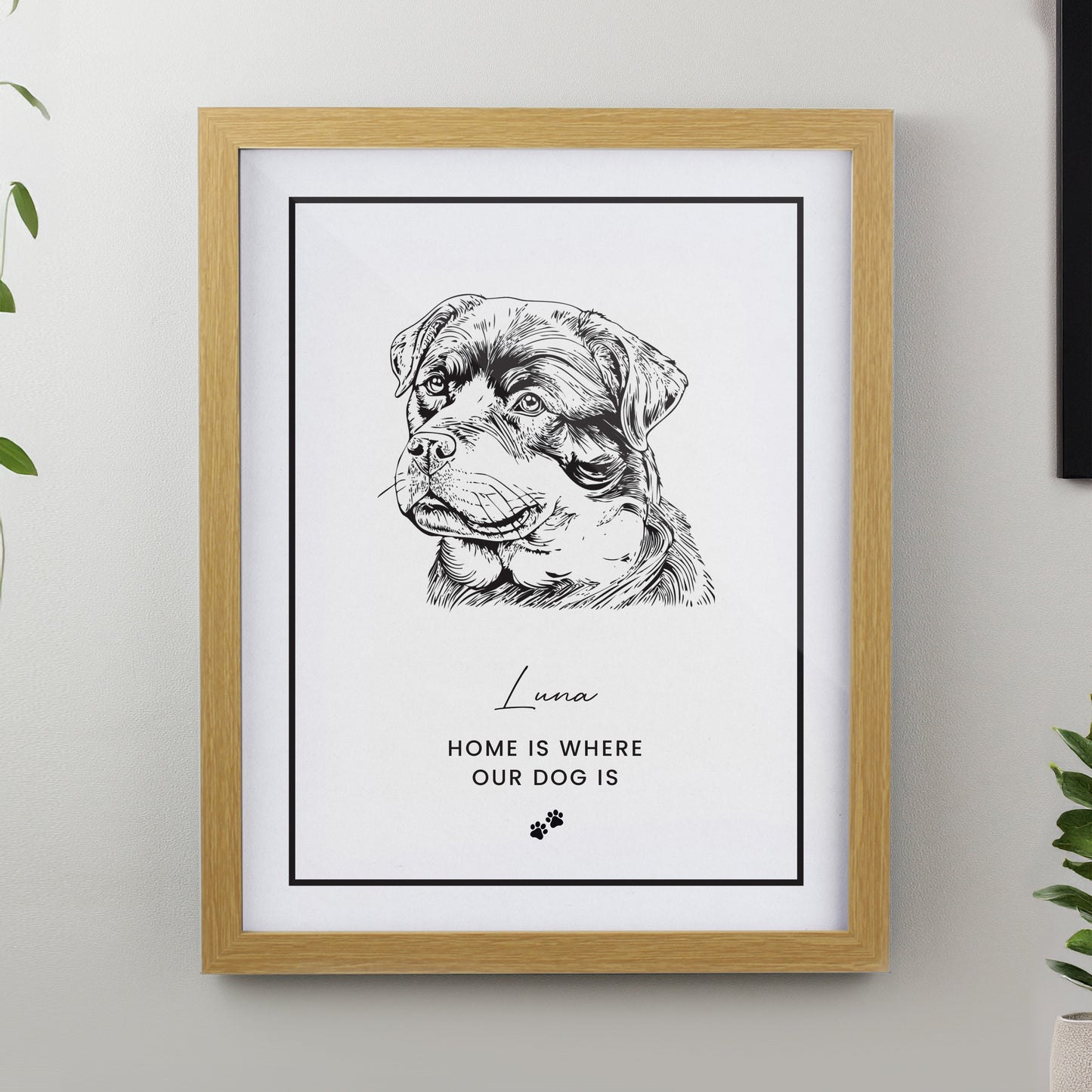 Personalised Dog Breed Oak Framed Print