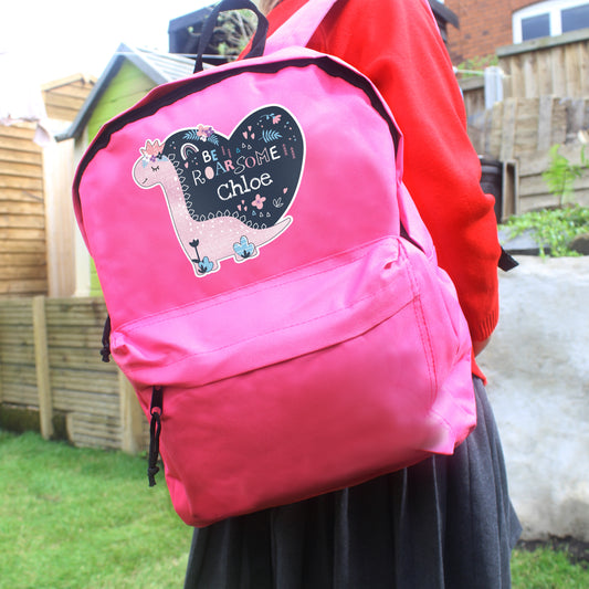 Personalised Dinosaur Pink Backpack