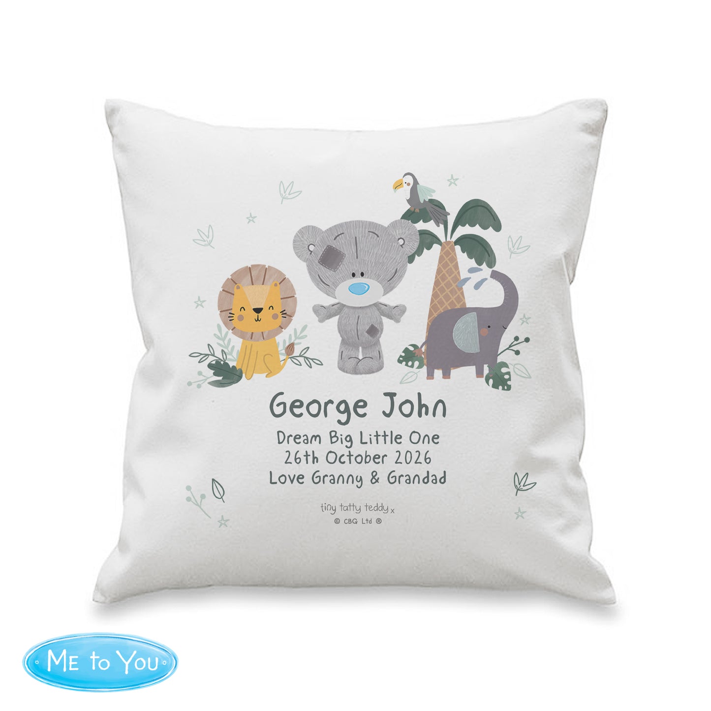 Personalised Tiny Tatty Teddy Jungle Animals Cushion