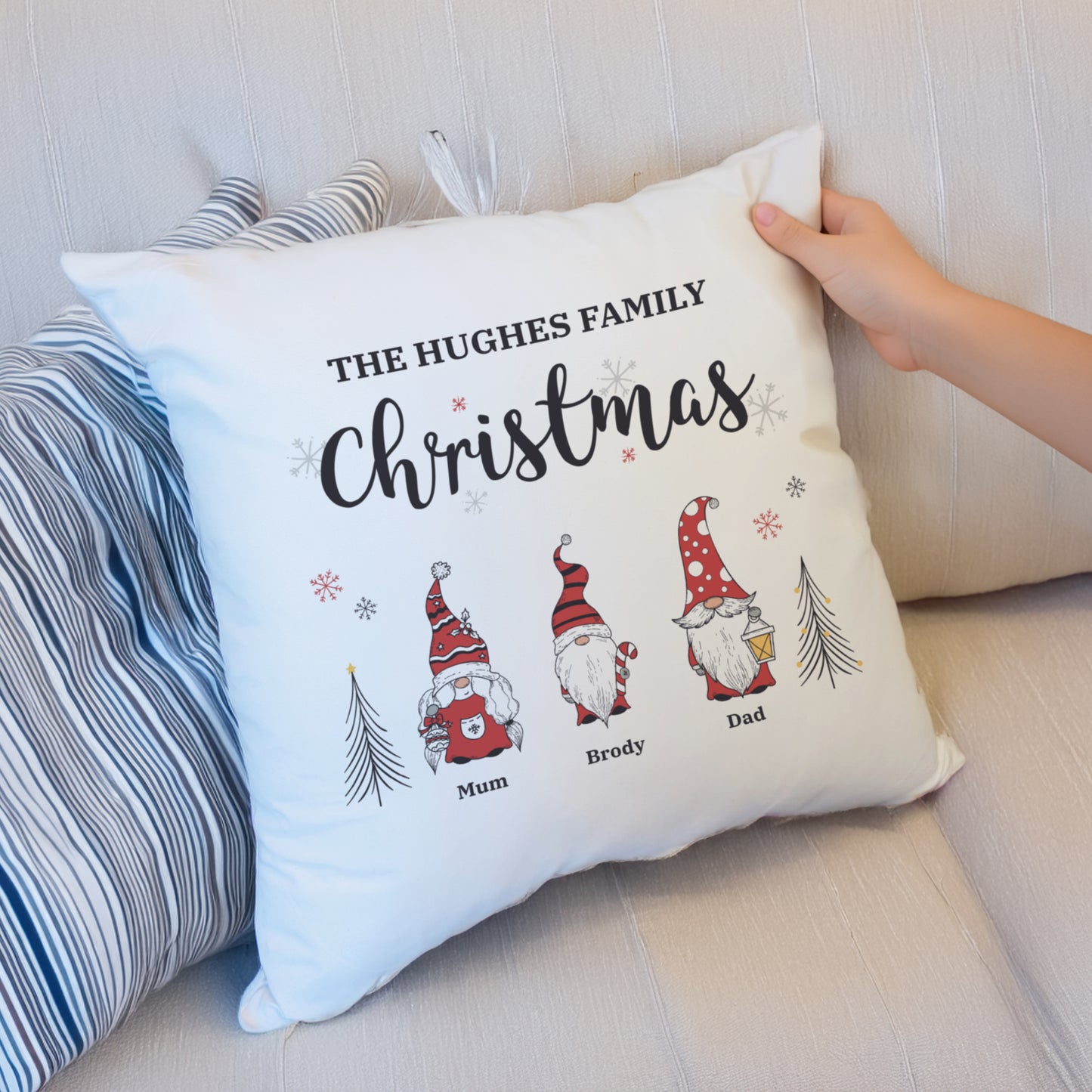 Personalised Gonk Family Christmas Cushion