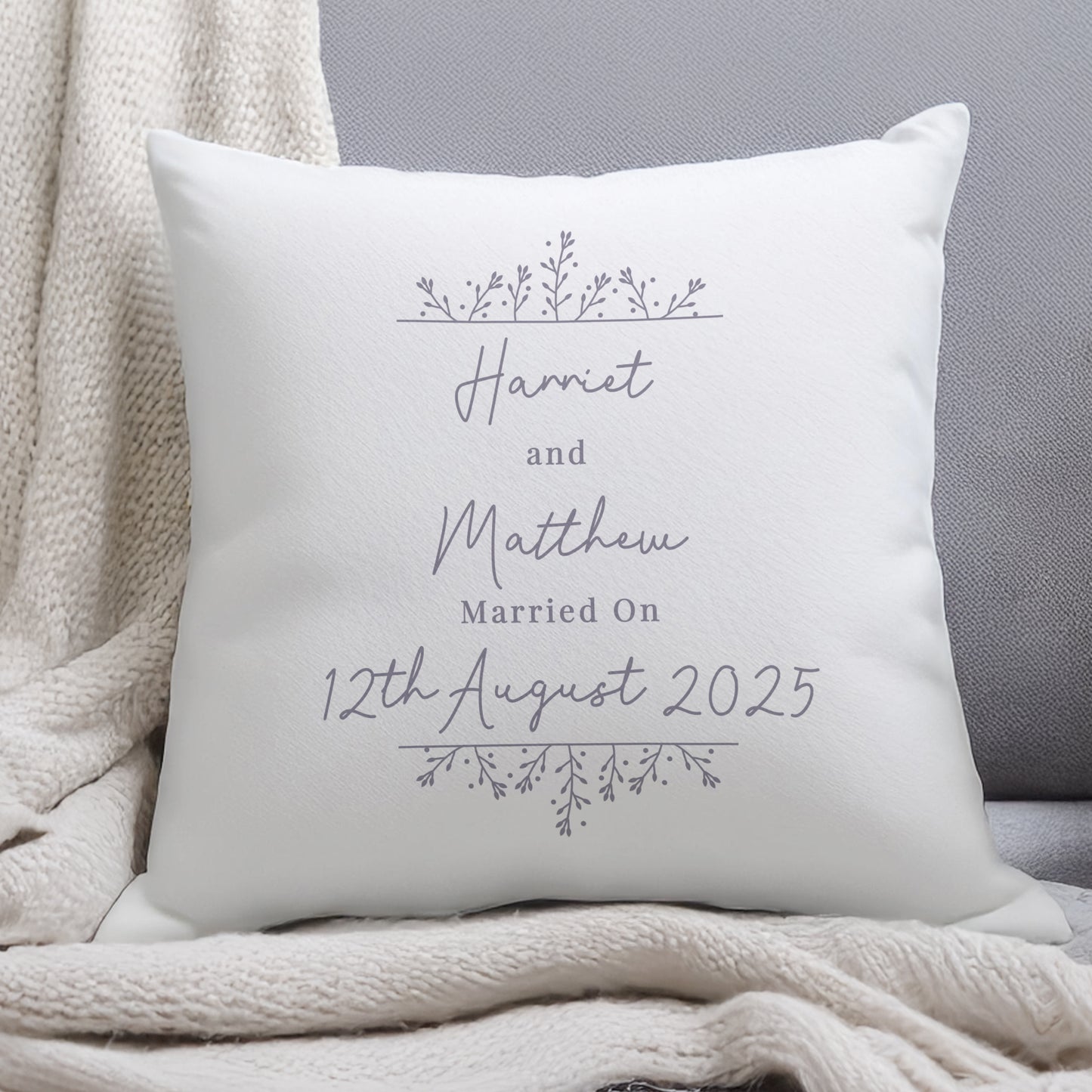 Personalised Grey Floral Cushion