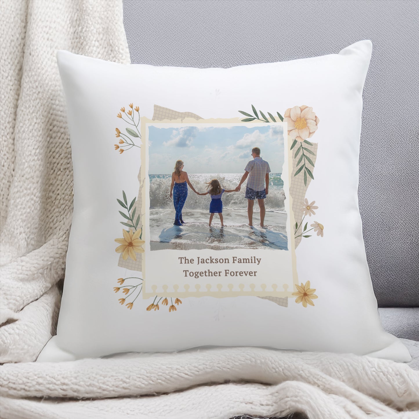 Personalised Wild Flowers Photo Upload Cushion