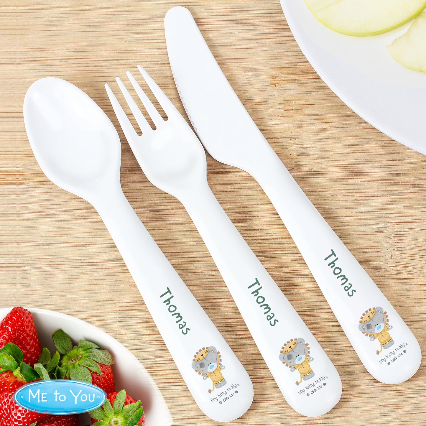 Personalised Tiny Tatty Teddy Jungle Animals Plastic 3 Piece Cutlery Set