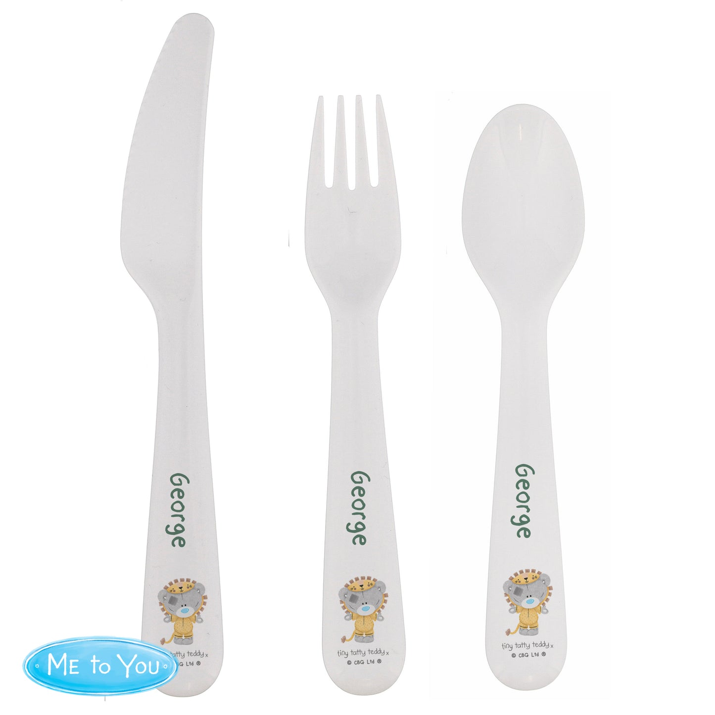 Personalised Tiny Tatty Teddy Jungle Animals Plastic 3 Piece Cutlery Set