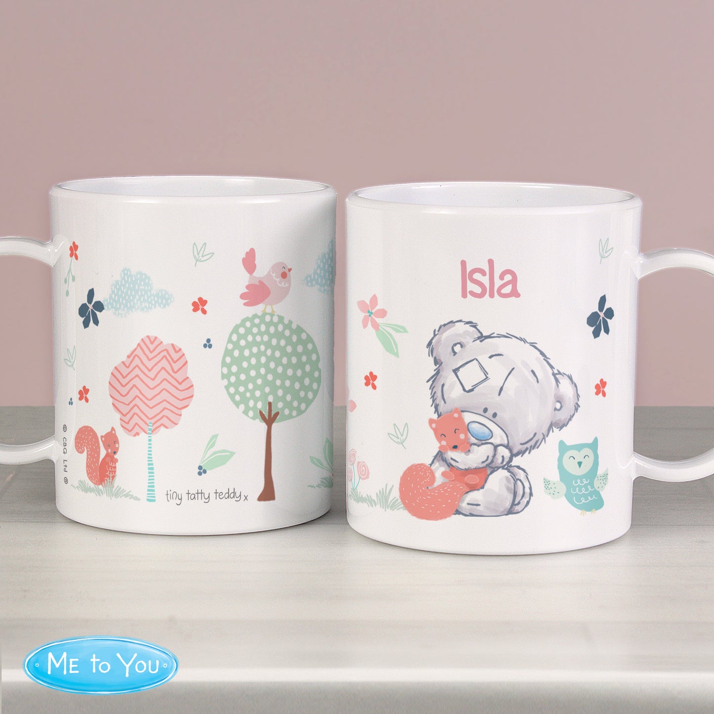 Personalised Tiny Tatty Teddy Woodland Animal Plastic Mug