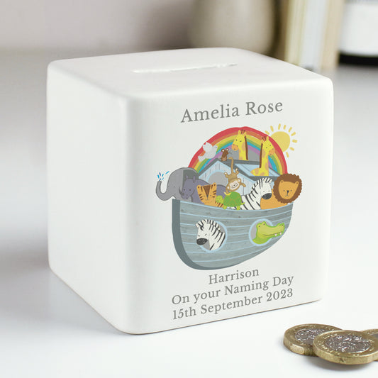 Personalised Noahs Ark Ceramic Square Money Box